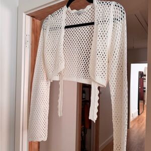 Love Tree Cream Crochet Crop Shrug Large